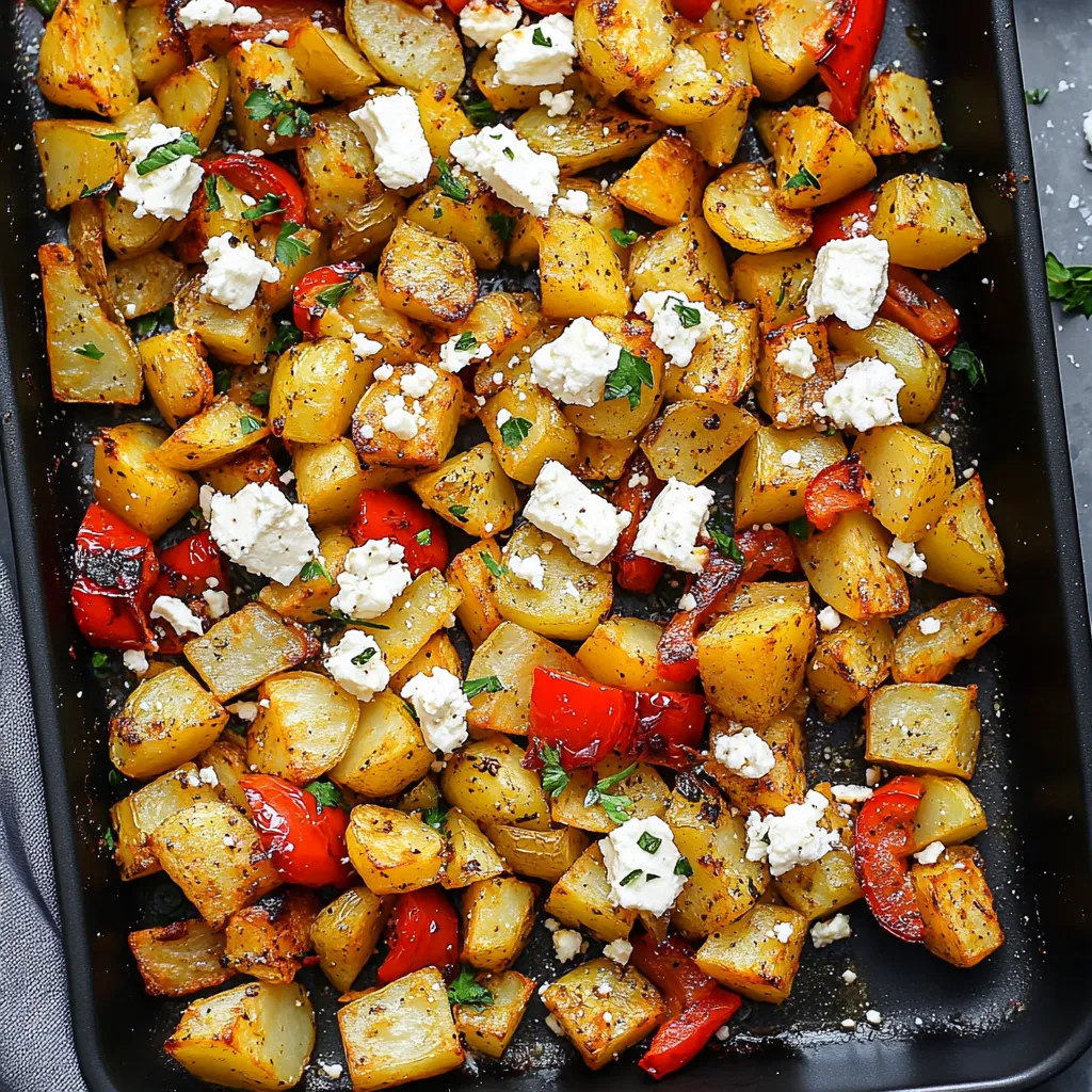 Healthy Greek Roasted Potatoes With Peppers & Feta