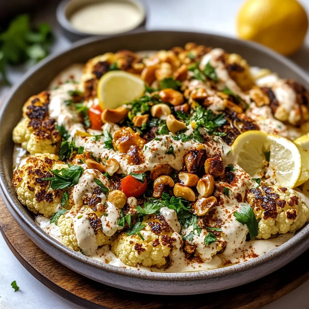 Close-up Lebanese Roasted Cauliflower with Tahini Sauce Recipe