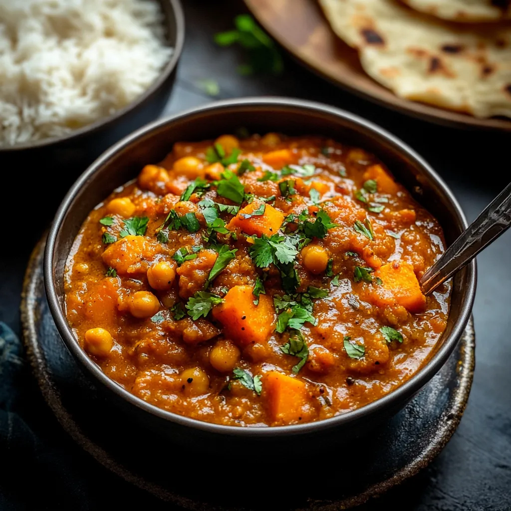 Close-up Chickpea and Sweet Potato Curry Recipe