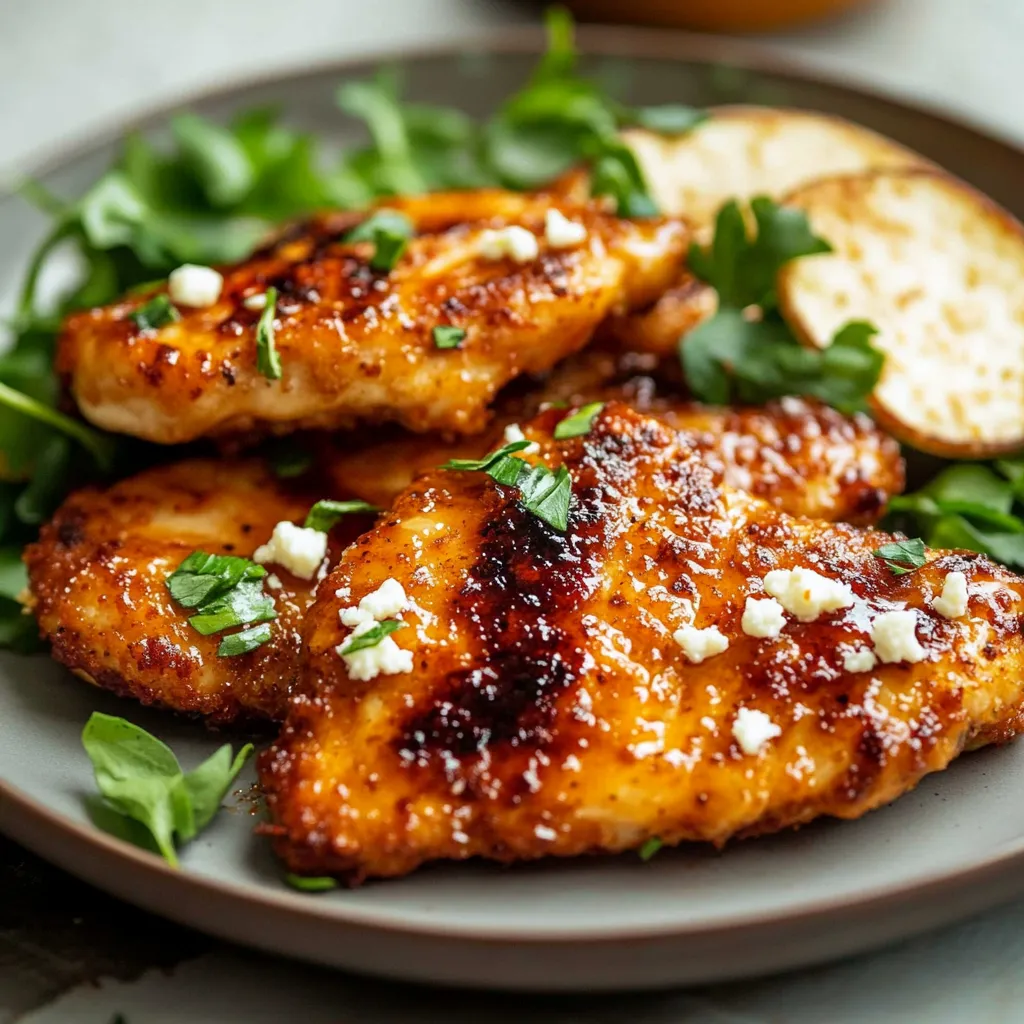 Close-up Crispy Hot Honey Feta Chicken Recipe