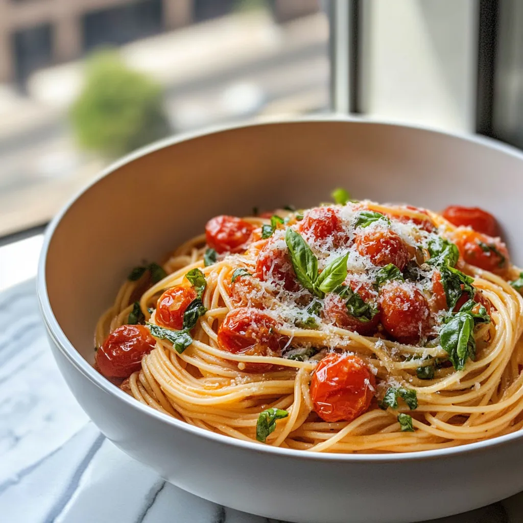 Close-up Pasta with Cherry Tomatoes Recipe