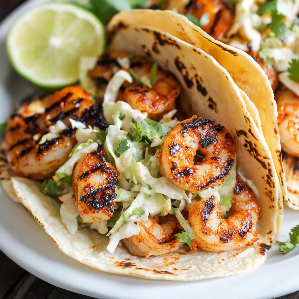 Close-up Bobby Flay Shrimp Tacos Recipe