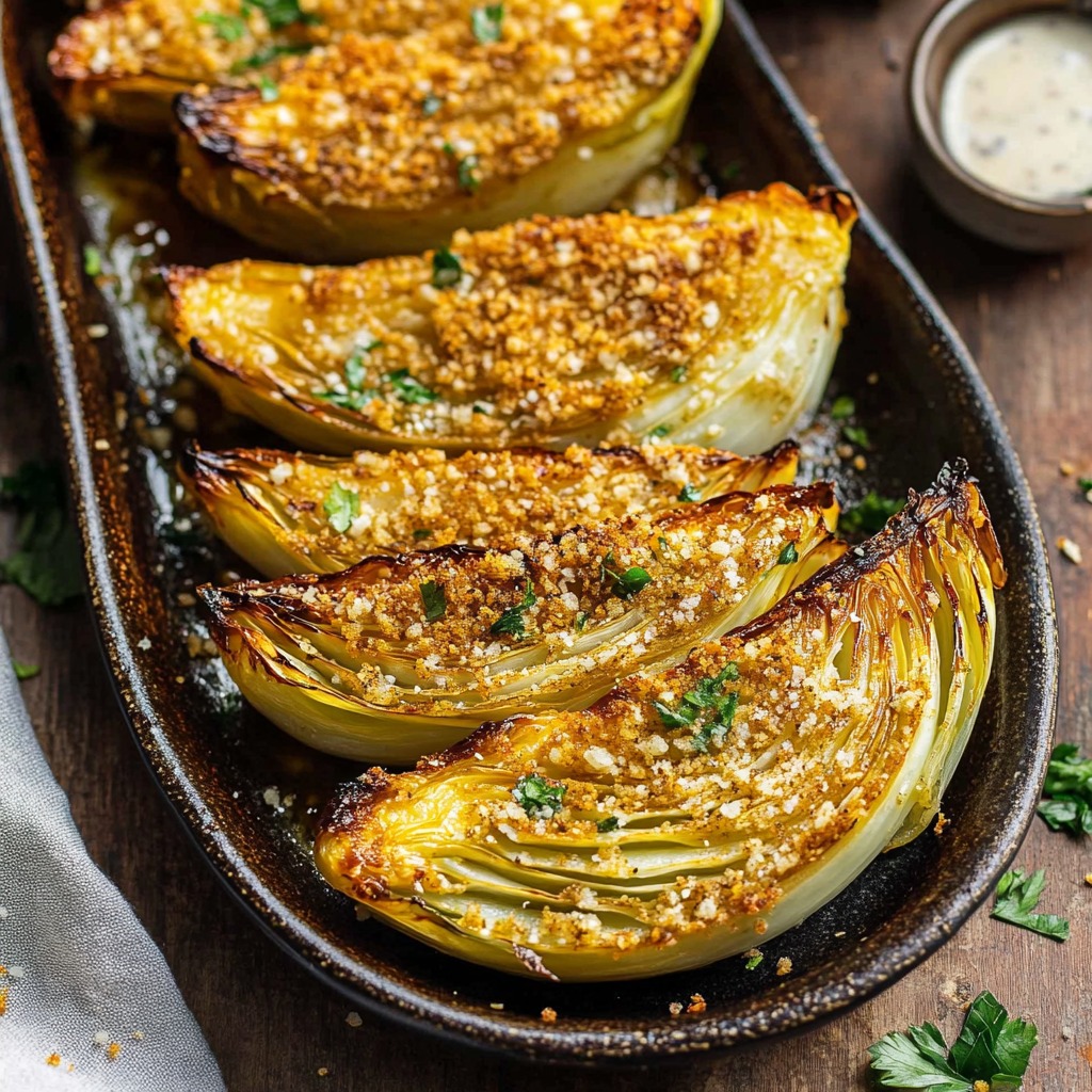 Close-up Miso Butter Roasted Cabbage Wedges Recipe