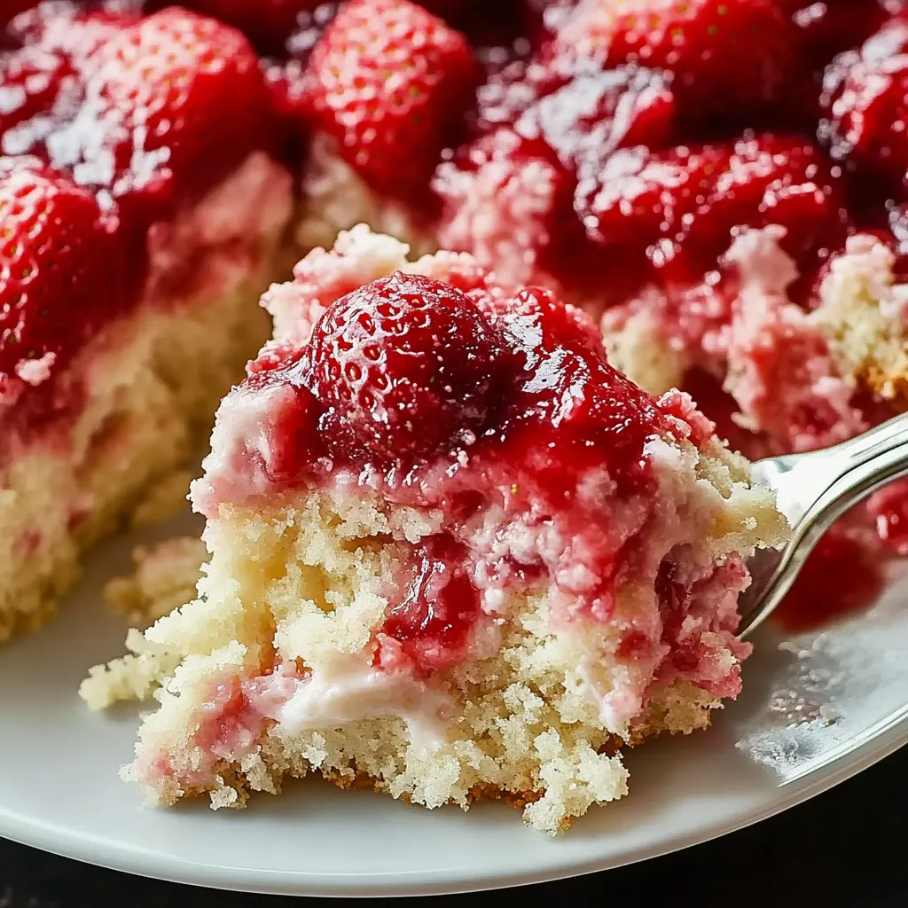 Close-up Strawberry Cheesecake Dump Cake Recipe