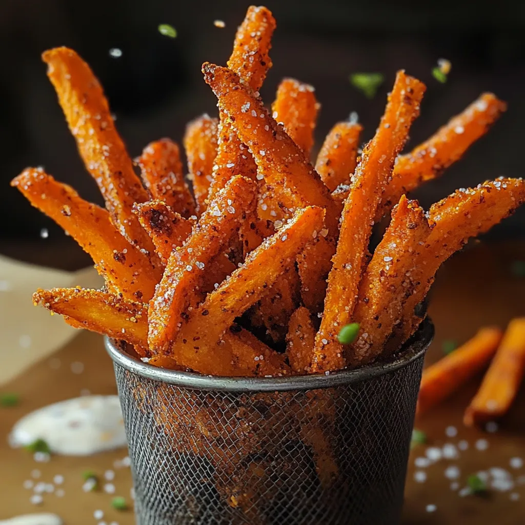 Close-up Crispy Oven Baked Sweet Potato Fries Recipe