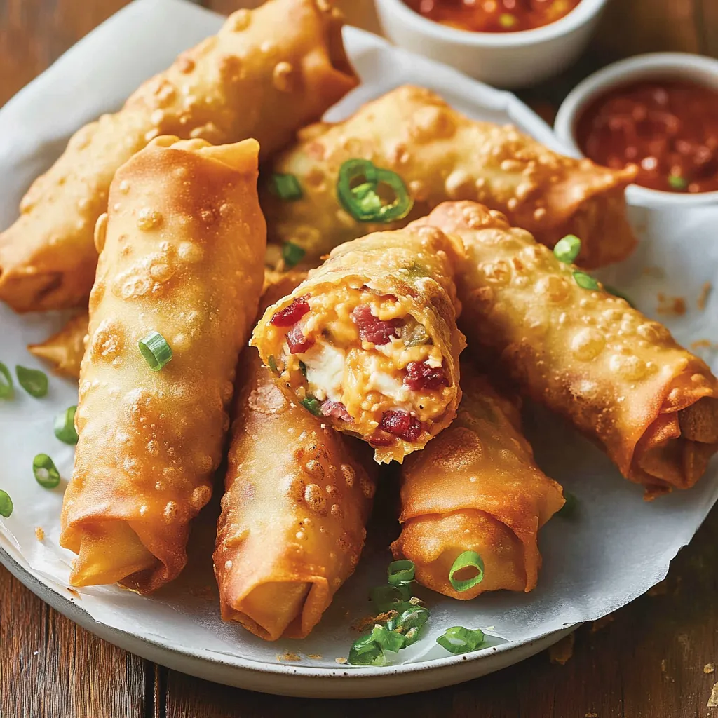 Close-up Jalapeno Popper Egg Rolls Recipe