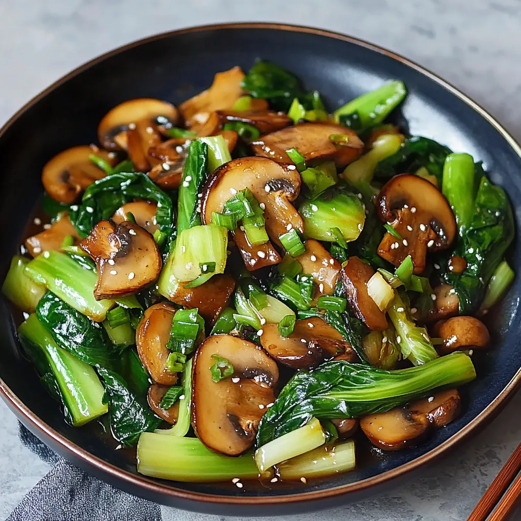 Close-up Bok Choy and Shiitake Mushroom Stir-Fry Recipe