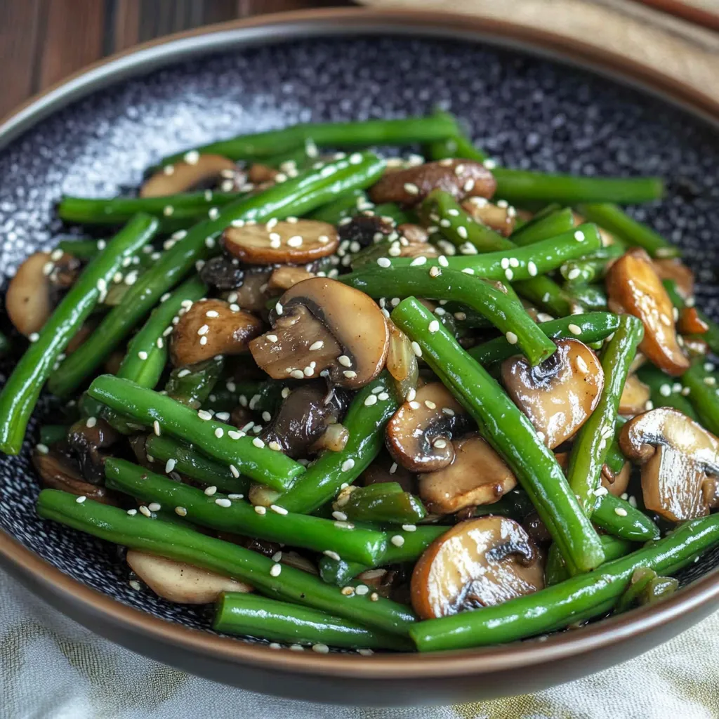 Close-up Green Bean Mushroom Stir-fry Recipe