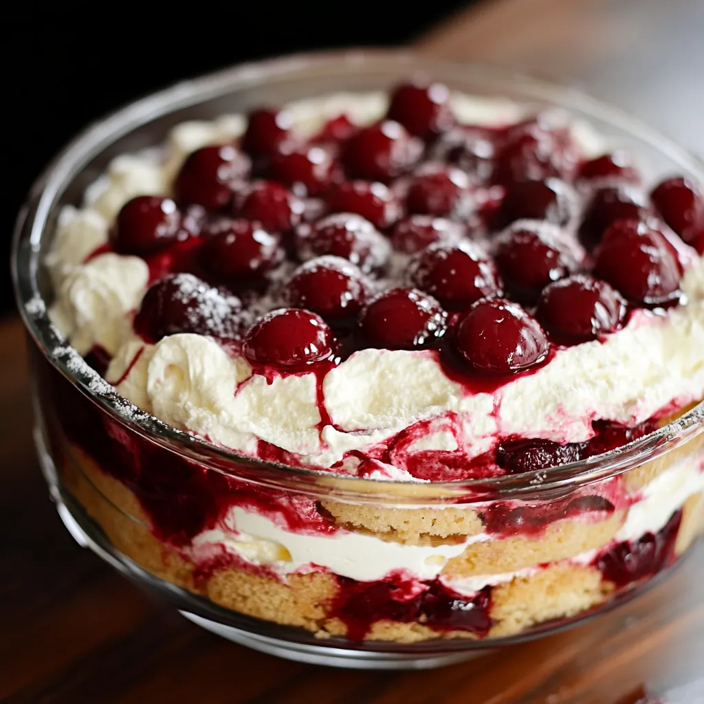 A glass bowl filled with a delicious dessert, containing cherries and whipped cream.