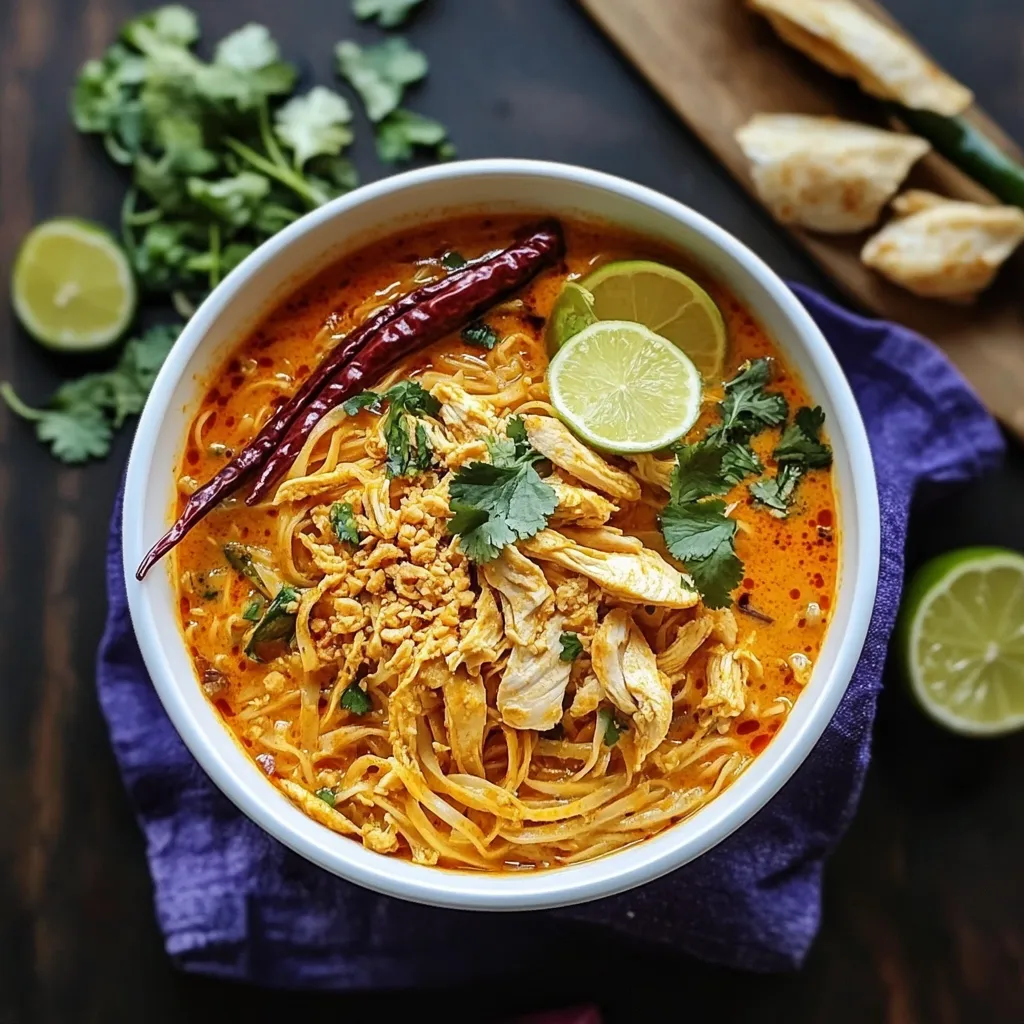 A bowl of soup with chicken and vegetables.