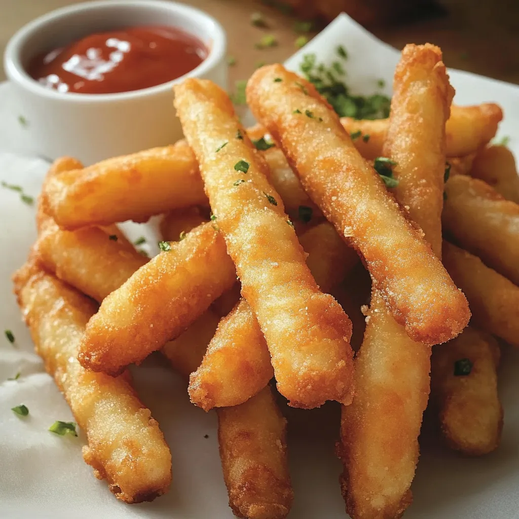 A plate of french fries with ketchup and a bowl of sauce.