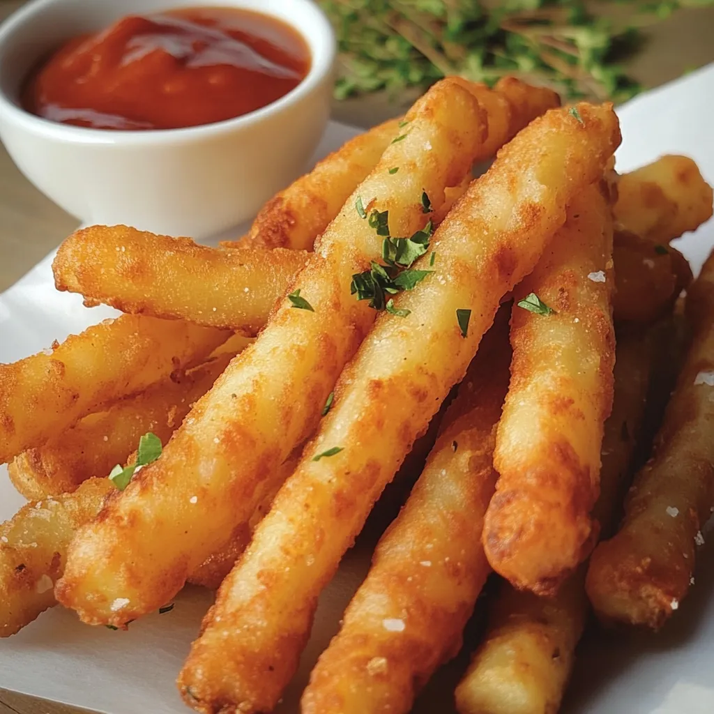 A plate of french fries with a bowl of ketchup on the side.