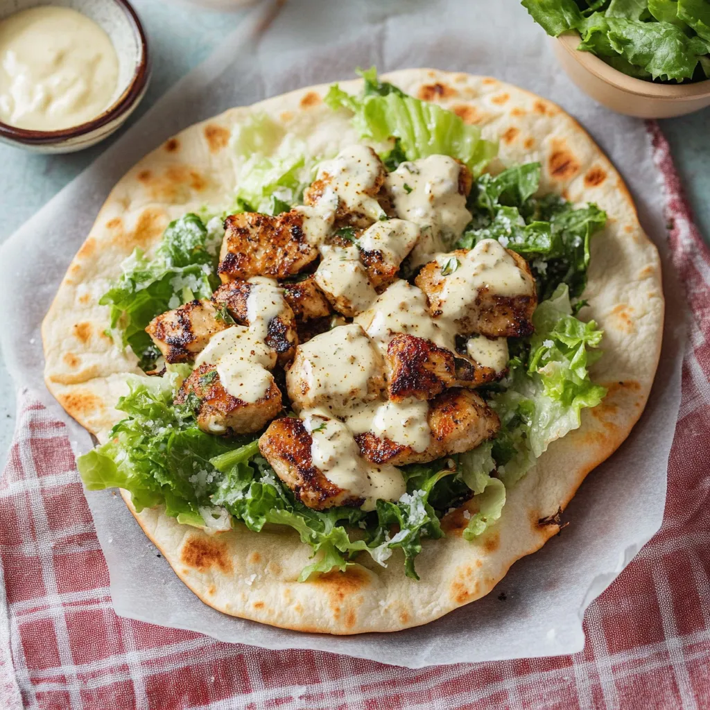 A delicious meal of chicken and vegetables on a tortilla.