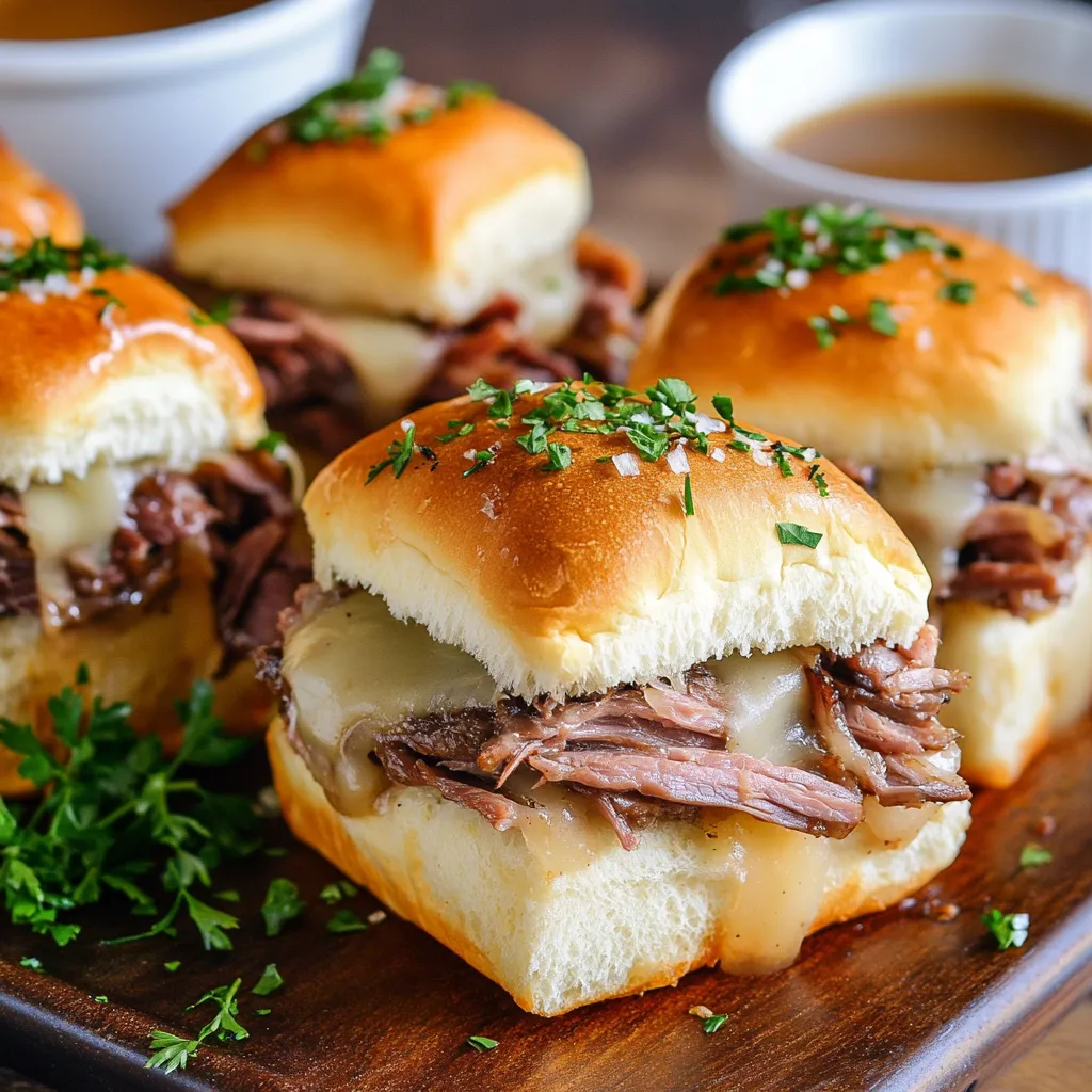 A plate of sandwiches with meat and cheese.