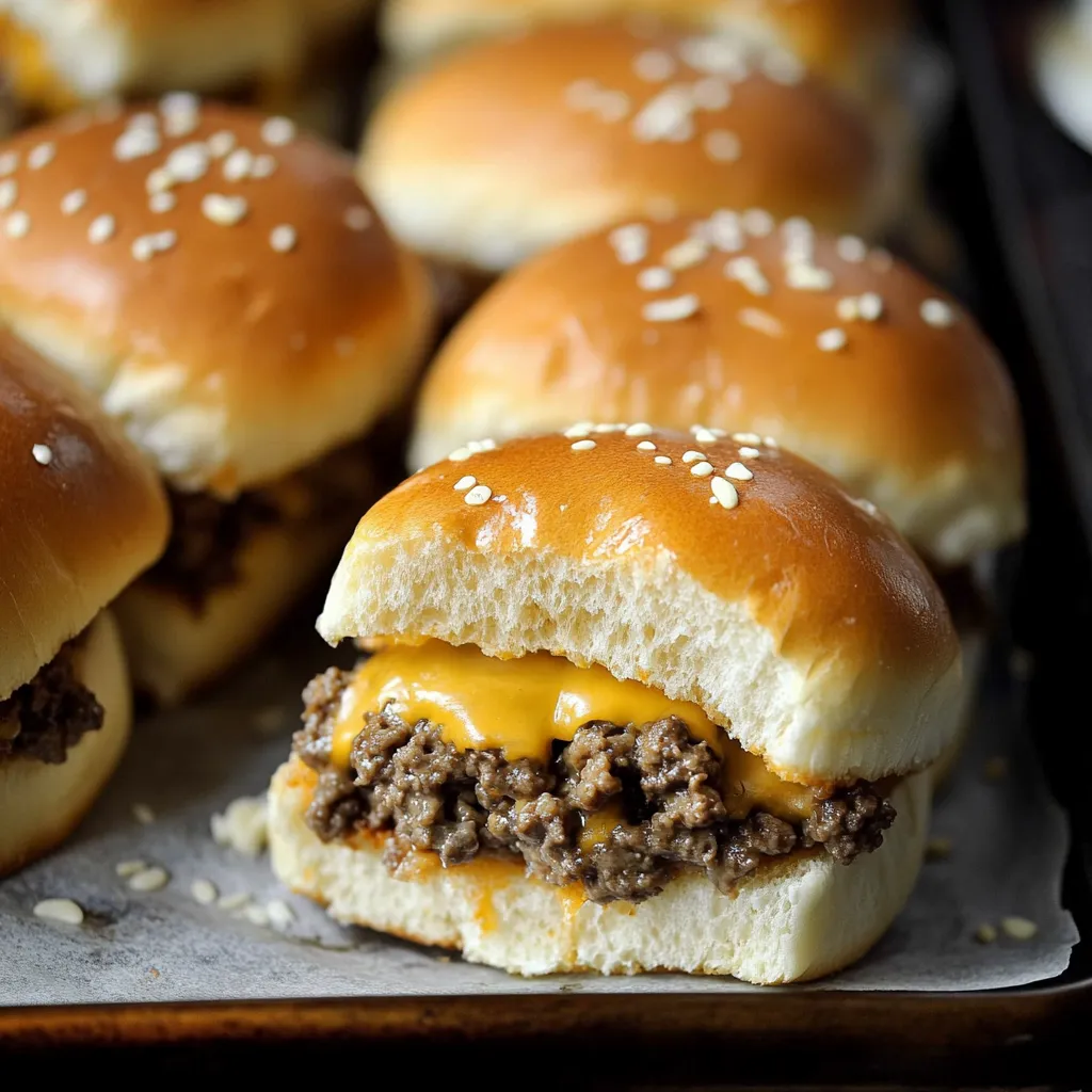 A tray of hamburger buns with meat in them.