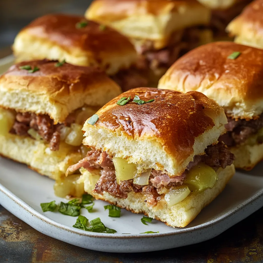 A plate of sandwiches with meat and vegetables.