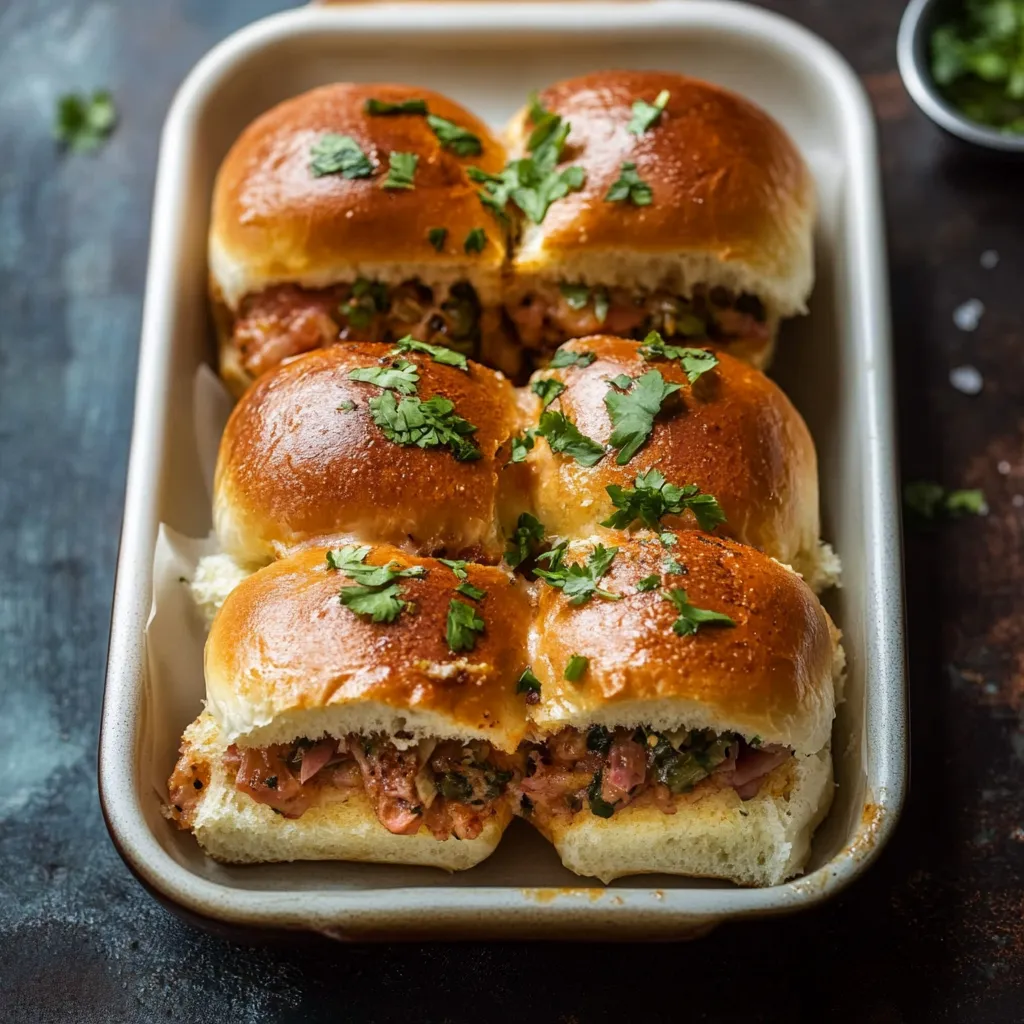 A tray of sandwiches with meat and vegetables.