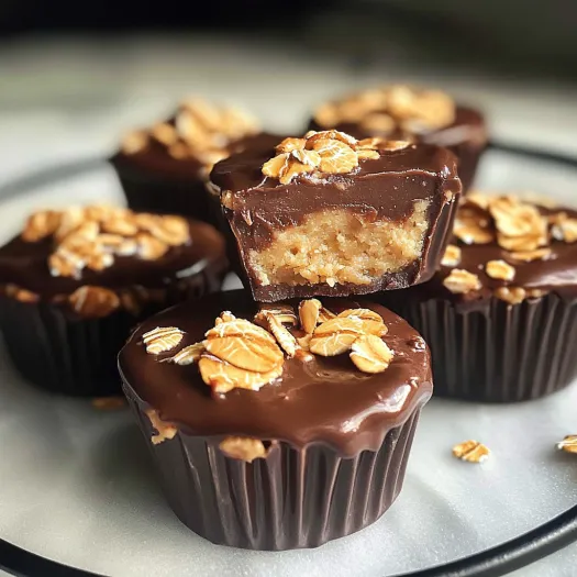 A plate of chocolate covered peanut butter cups.