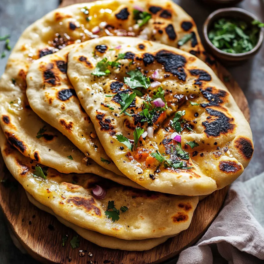 A stack of pita bread with toppings.
