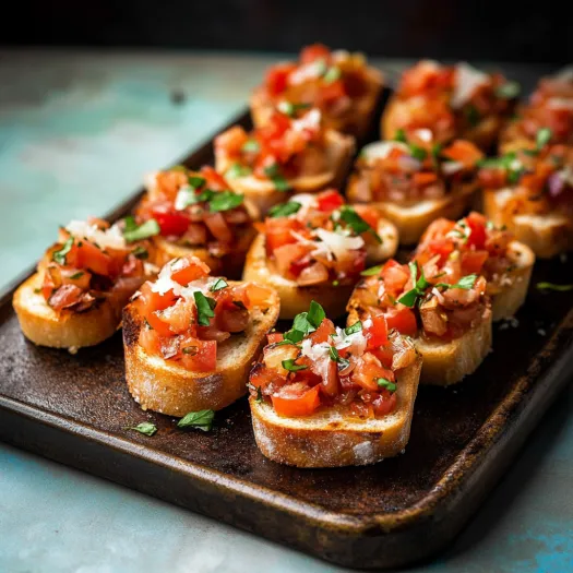 A tray of food with tomatoes and cheese.