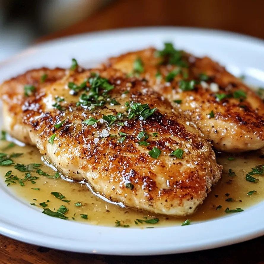 Chicken with herbs on a white plate.