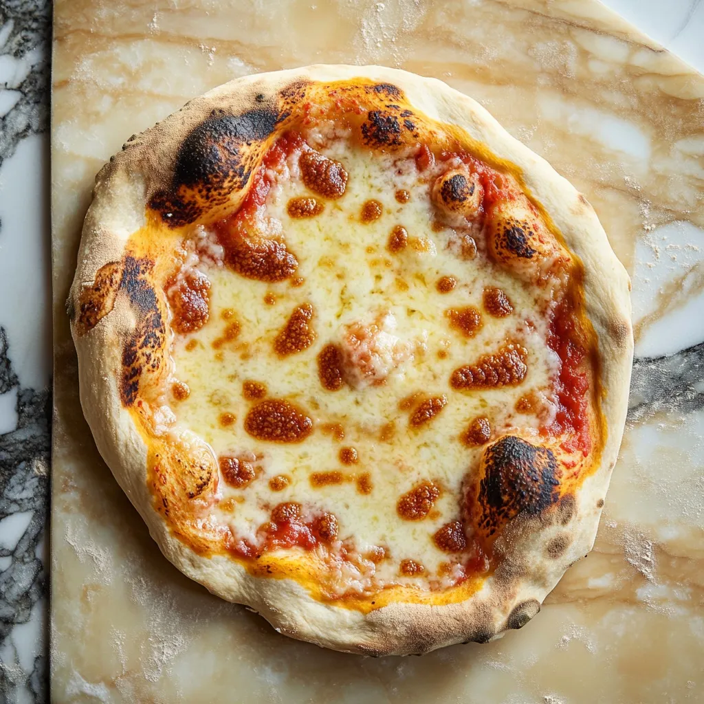 A pizza with cheese and tomato sauce.