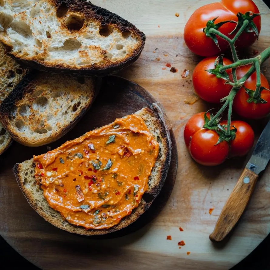 A slice of bread with a spread on it.