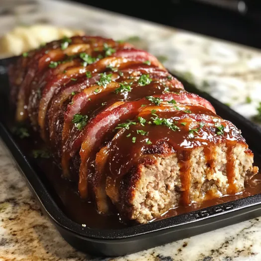 A meat dish with gravy on a plate.