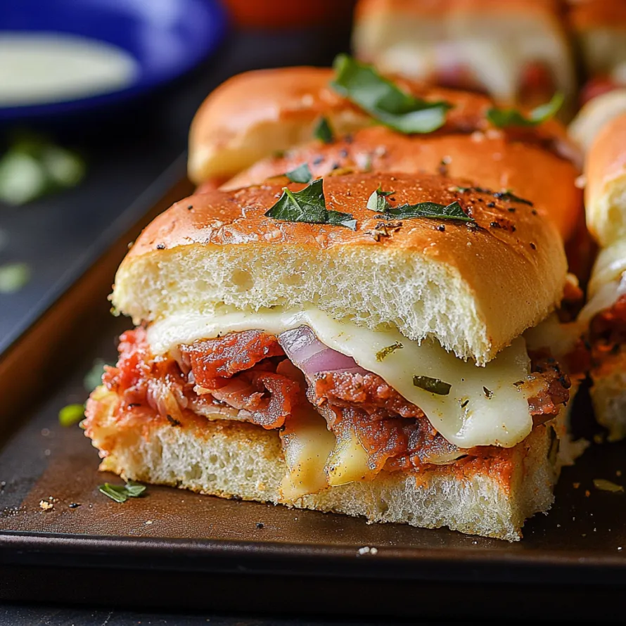 A sandwich with meat and cheese on a plate.