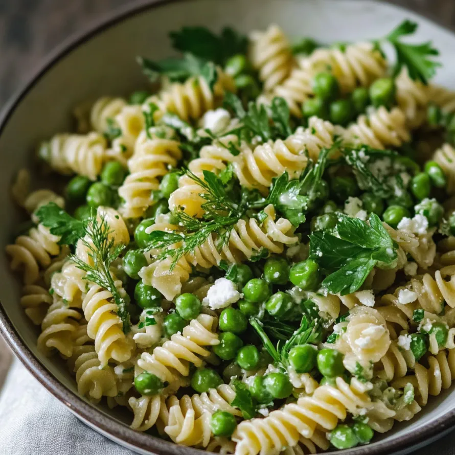 A bowl of pasta with peas and cheese.