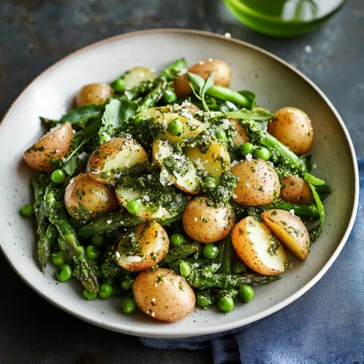 A plate of food with potatoes, peas, and greens.