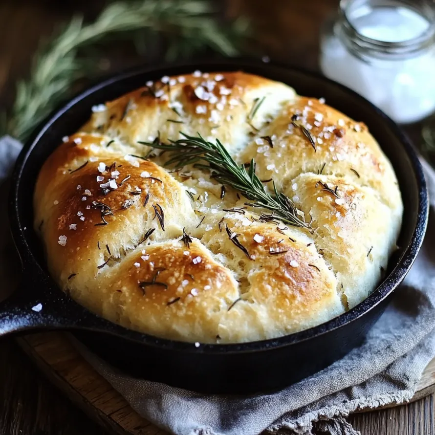 A pan of bread with herbs on top.