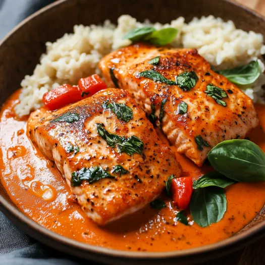 A bowl of food with fish and rice.