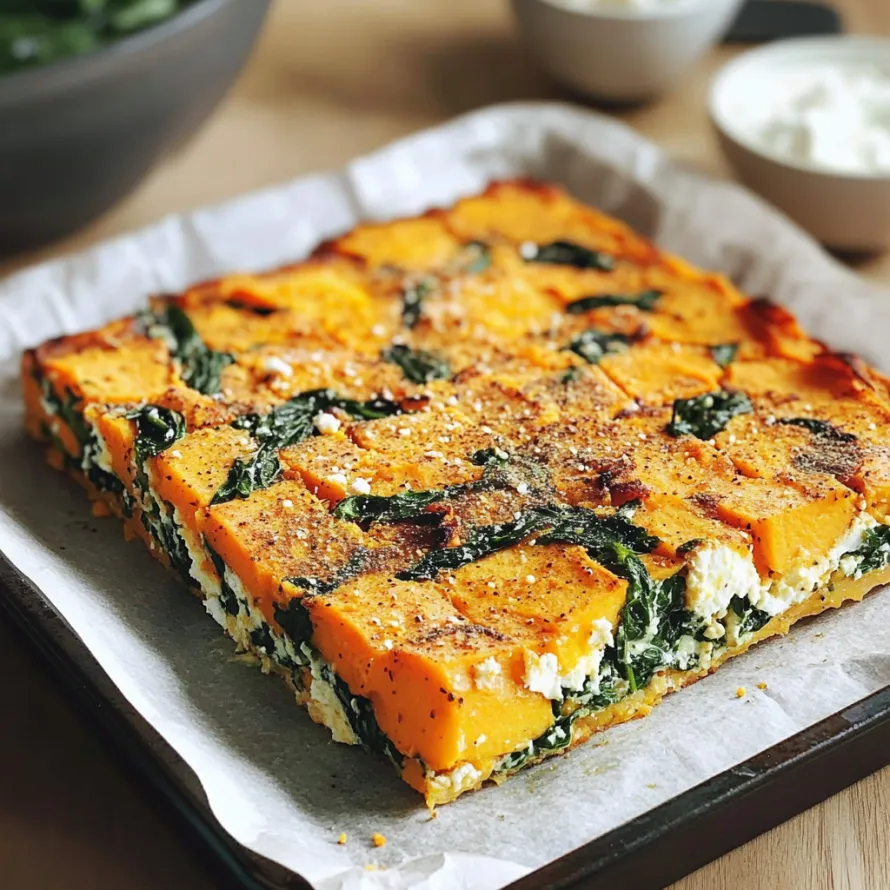 A square piece of food with greens on top.