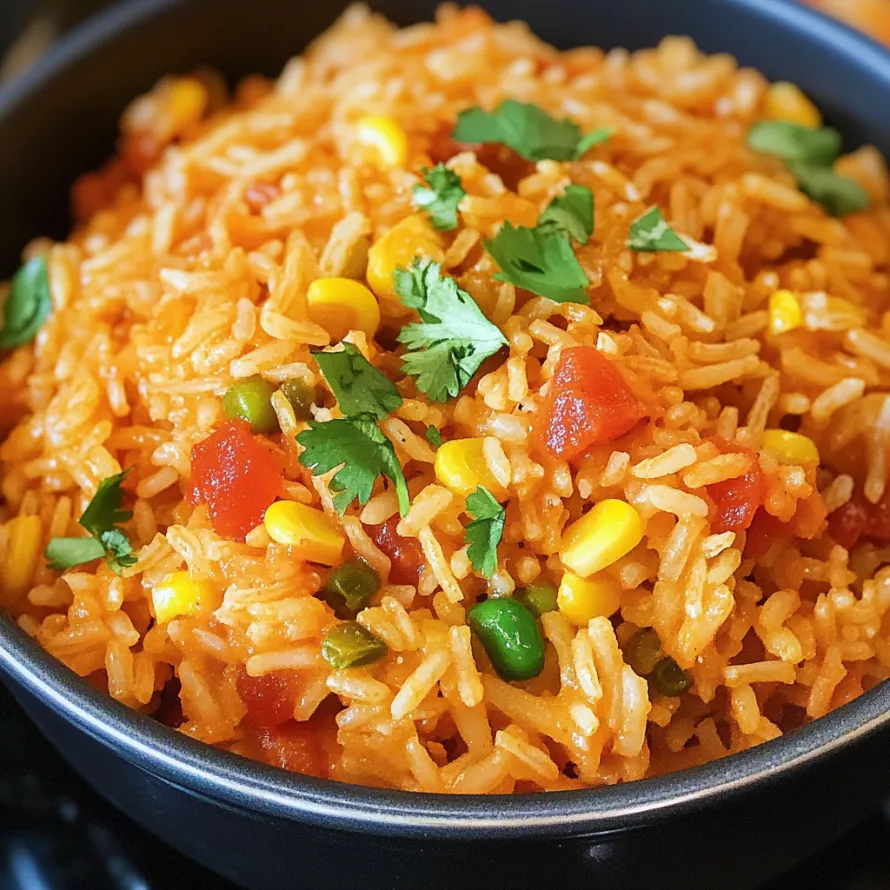 A bowl of rice with peppers and corn.