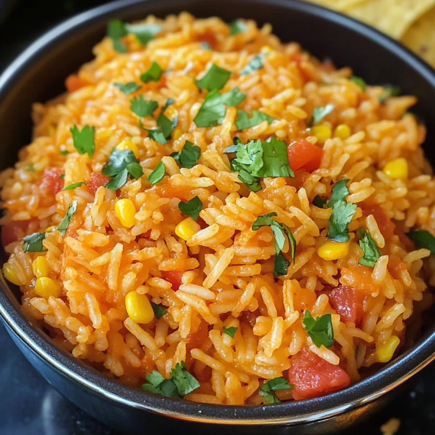A bowl of rice with green onions and tomatoes.