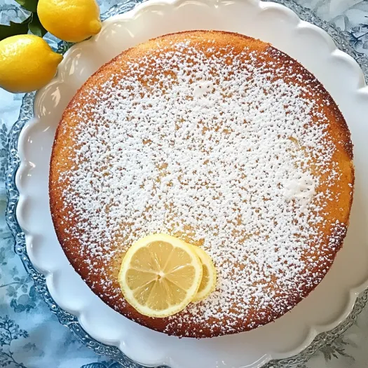 A slice of lemon cake with powdered sugar on top.