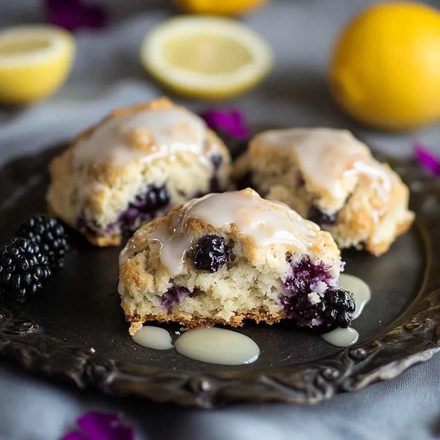 A plate of muffins with lemon and blueberry toppings.