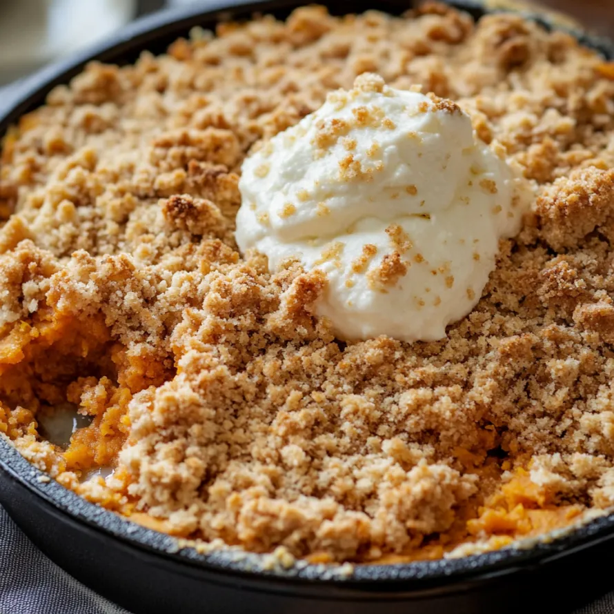 A dessert with a dollop of whipped cream on top.
