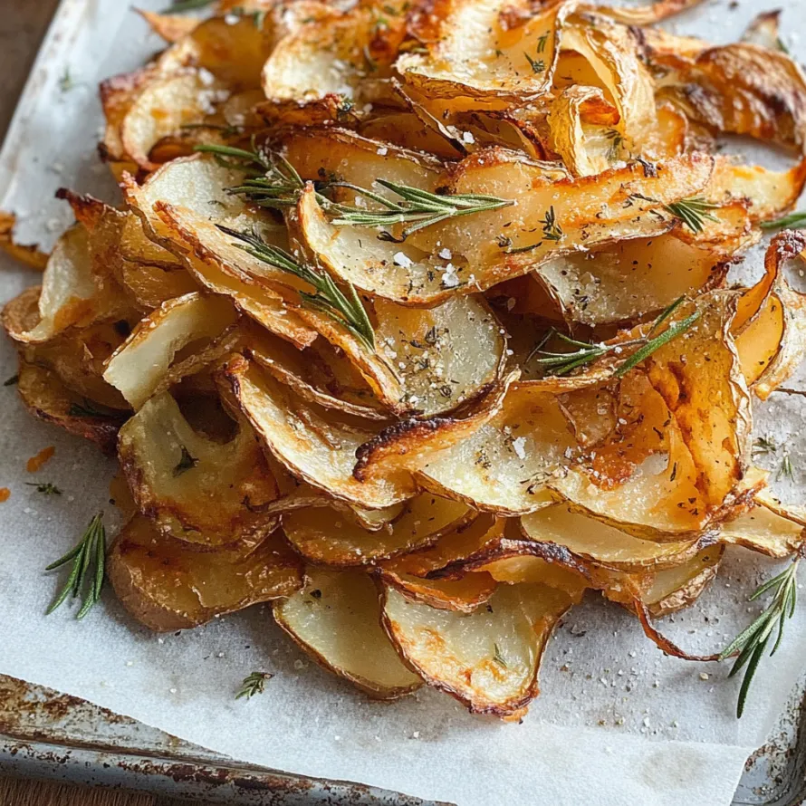 A tray of fried potatoes with herbs on top.