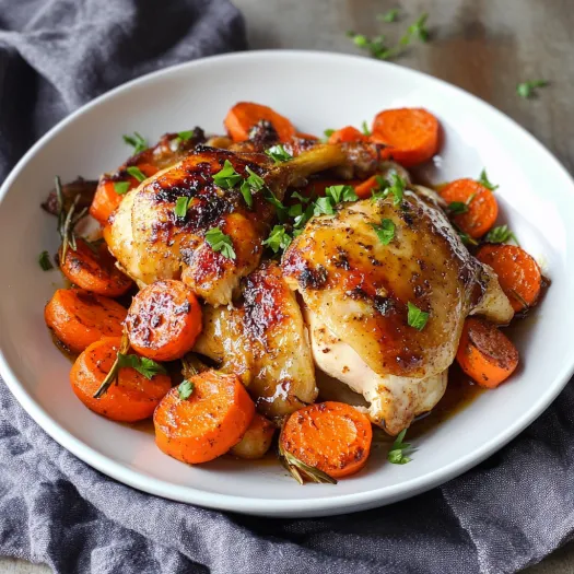 A plate of chicken and carrots.