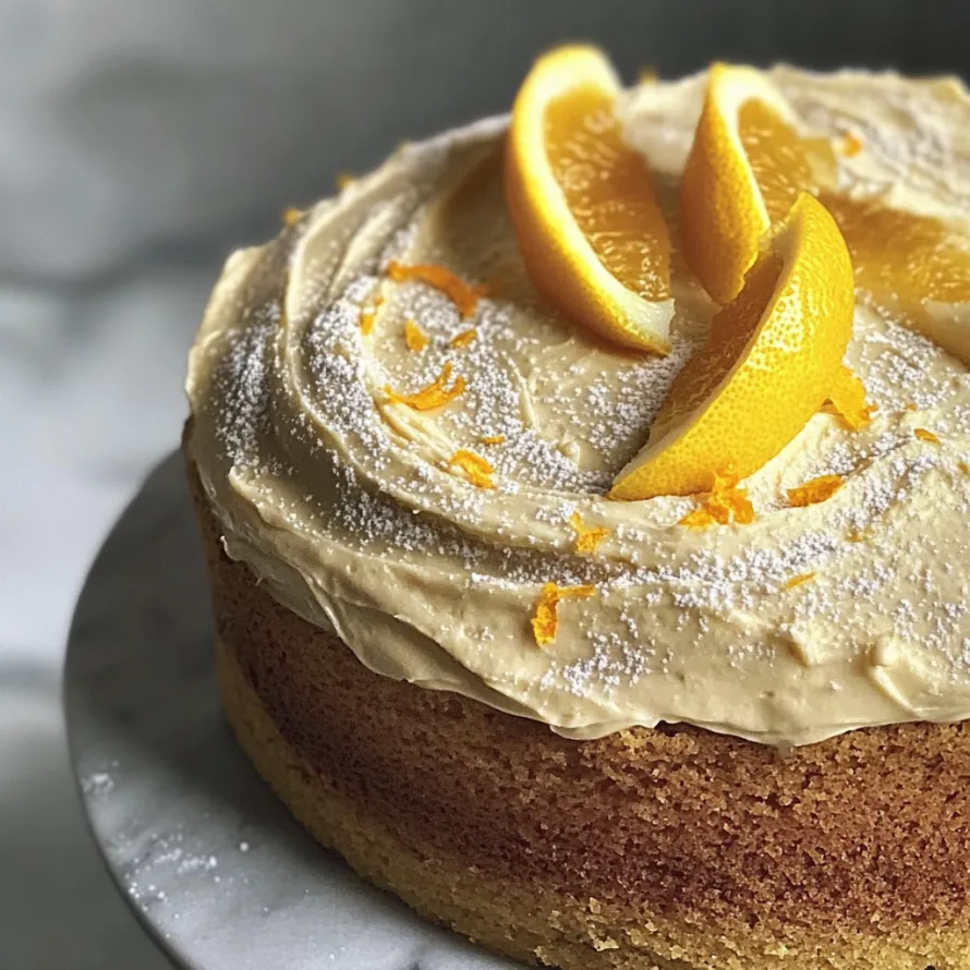 A slice of cake with a lemon on top.