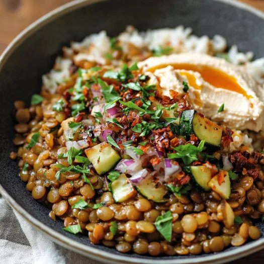 A bowl of food with rice, beans, and vegetables.