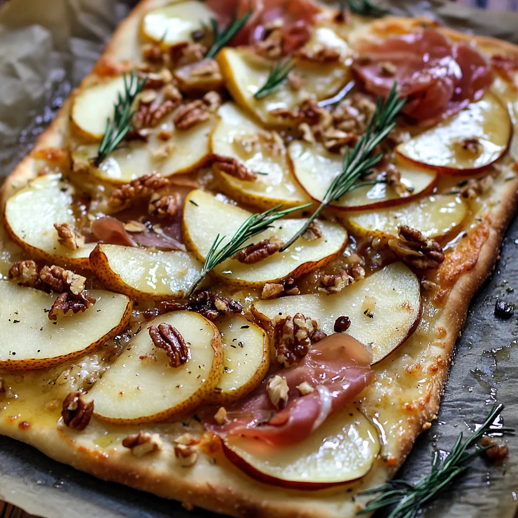 A pizza with apples and walnuts on top.