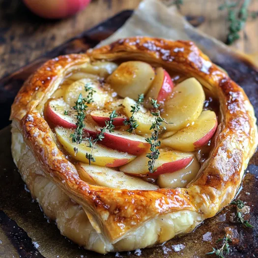 A pastry with apples and herbs.