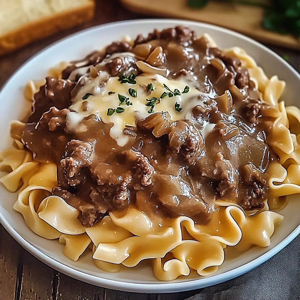 A bowl of pasta with meat sauce.