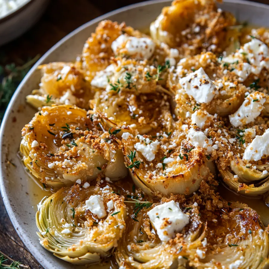 A plate of food with feta cheese and onions.