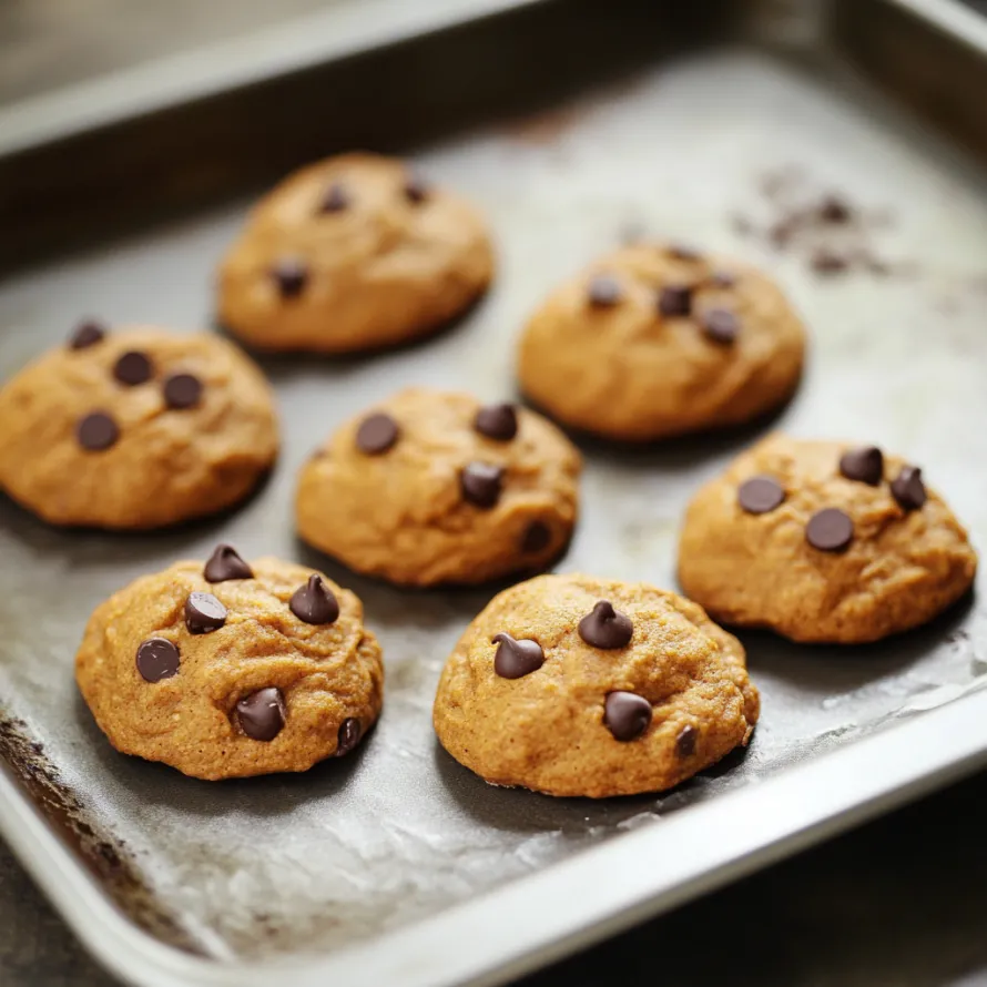 A pan of cookies with chocolate chips.