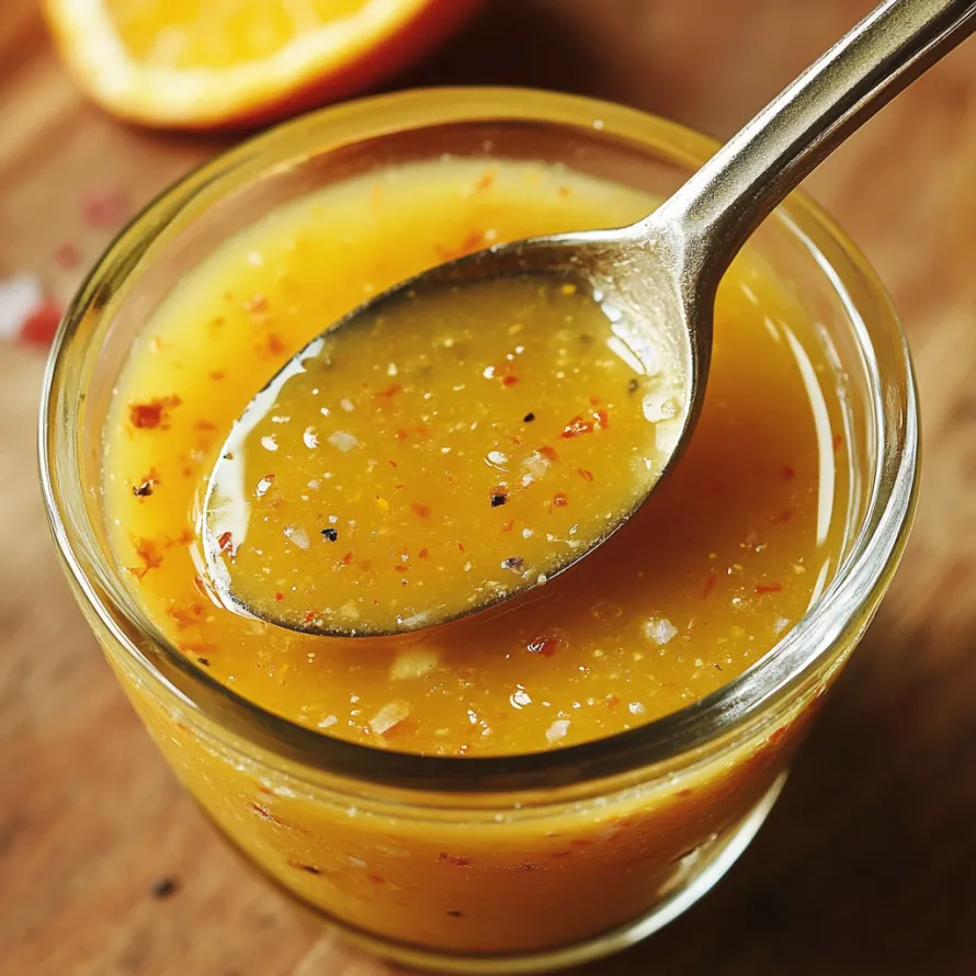 A spoon in a glass of orange juice.