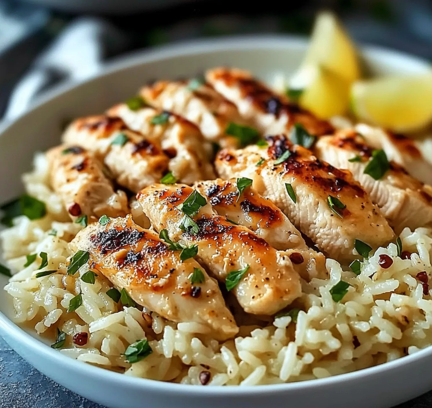 Chicken Scampi with Garlic Parmesan Rice